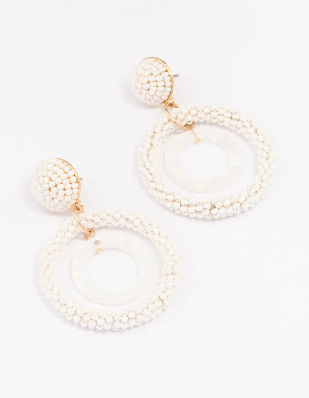Gold Bead Double Circle Drop Earrings sold by lovisa