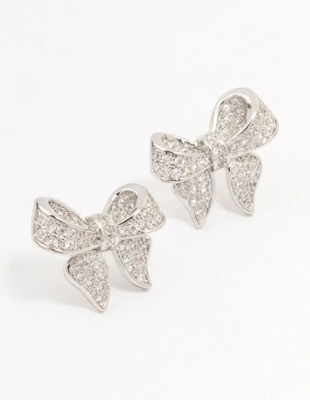 Silver Cubic Zirconia Small Bow Stud Earrings sold by lovisa