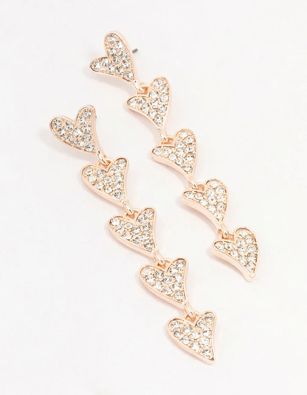 Rose Gold Multiple Diamante Hearts Drop Earrings sold by lovisa