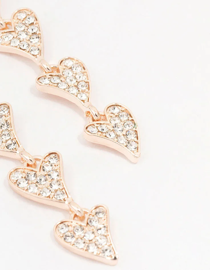 Rose Gold Multiple Diamante Hearts Drop Earrings sold by lovisa product image thumbnail 3