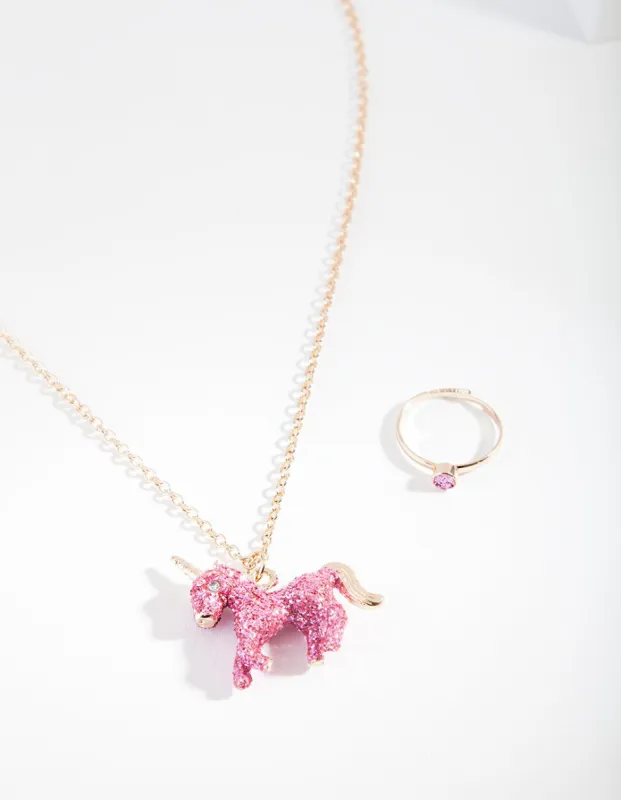 Kids Pink Glitter Unicorn Jewellery Set sold by lovisa