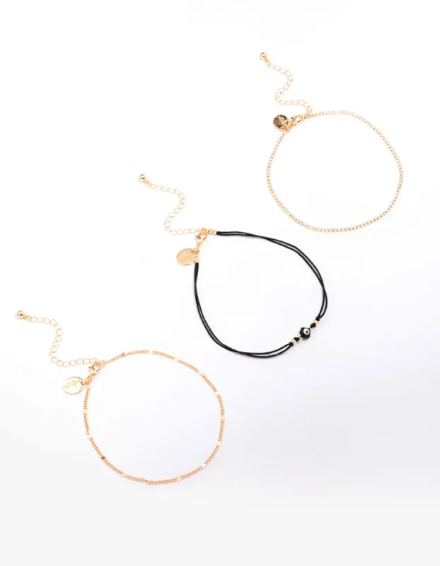 Gold Evil Eye Chain Anklet 3-Pack sold by lovisa