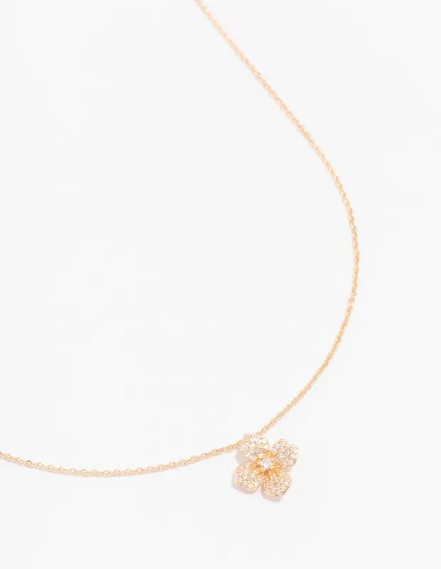 Gold Diamante Flower Pendant Necklace sold by lovisa