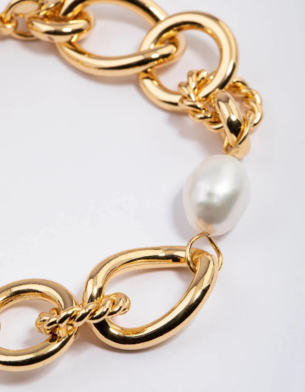 Gold Plated Large Open Chain Freshwater Pearl Bracelet sold by lovisa product image thumbnail 2