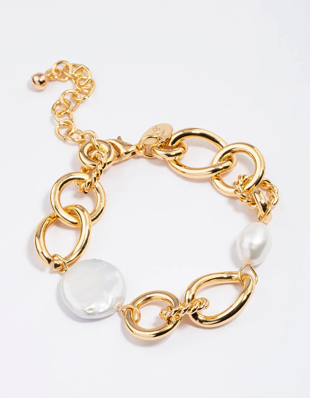 Gold Plated Large Open Chain Freshwater Pearl Bracelet sold by lovisa