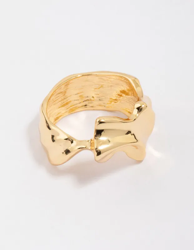 Gold Plated Molten Texture Band Ring sold by lovisa