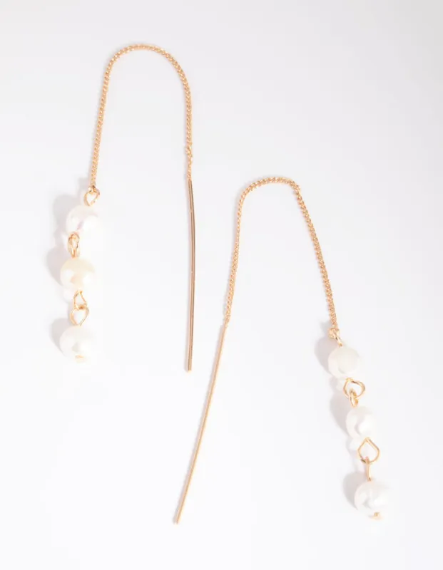Gold Pearl Thread Through Earrings sold by lovisa