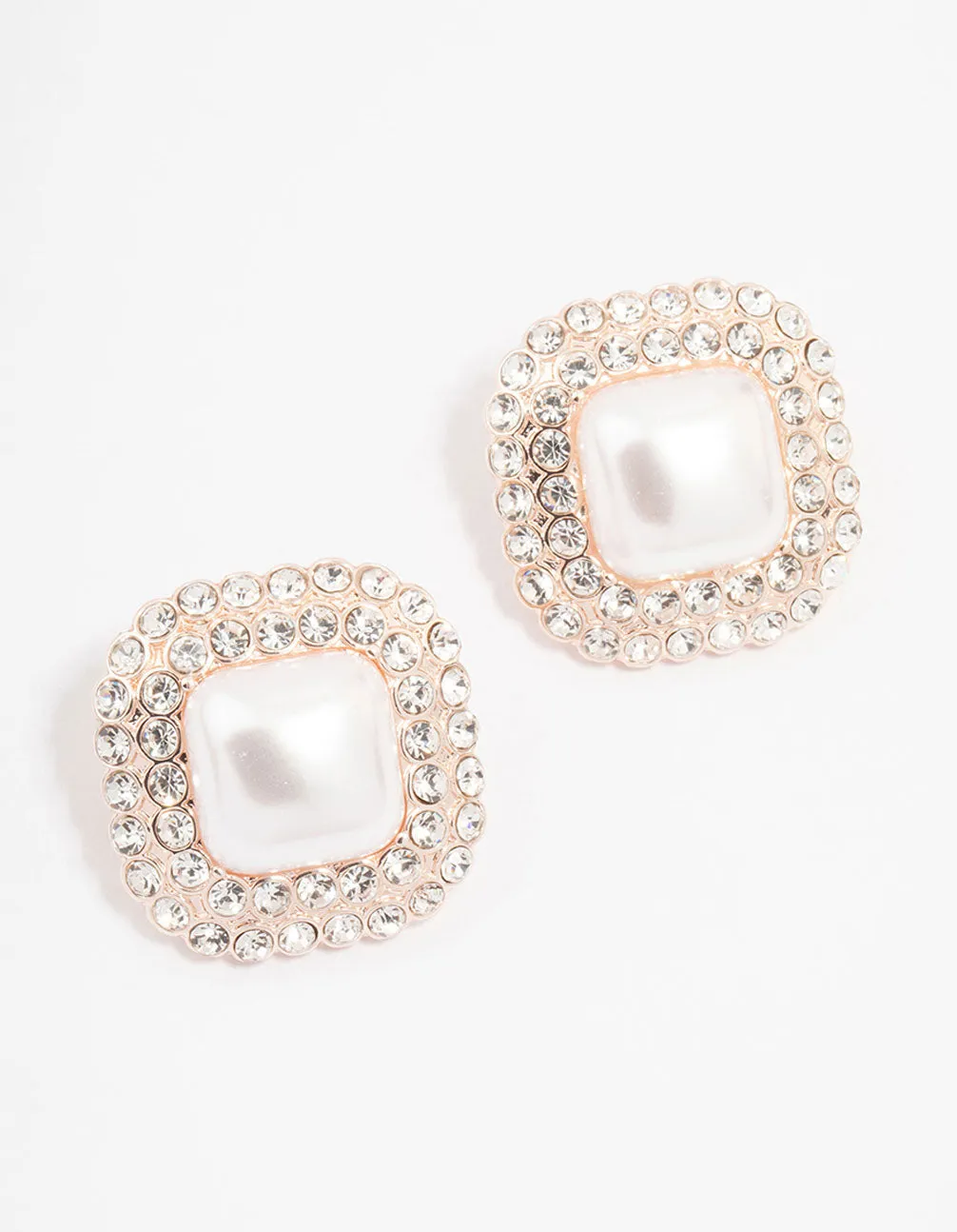 Rose Gold Large Pearl & Diamante Stud Earrings sold by lovisa