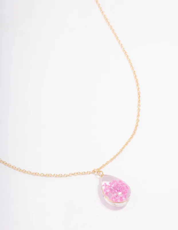 Gold Pink Resin Flower Pendant Necklace sold by lovisa