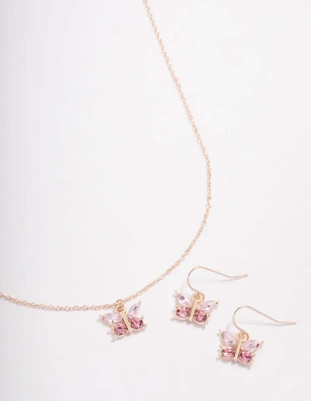 Rose Gold Diamante Butterfly Jewellery Set sold by lovisa