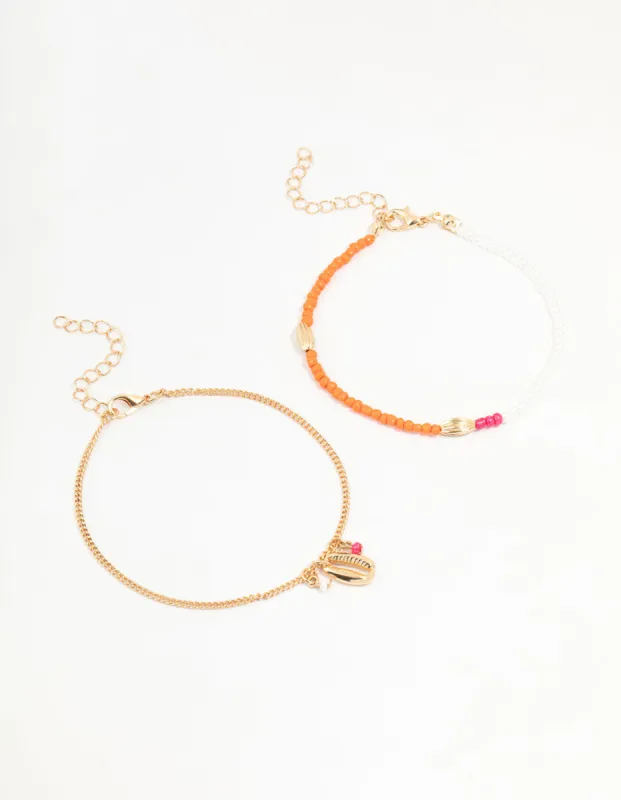 Gold Beaded Shell Anklets 2-Pack sold by lovisa