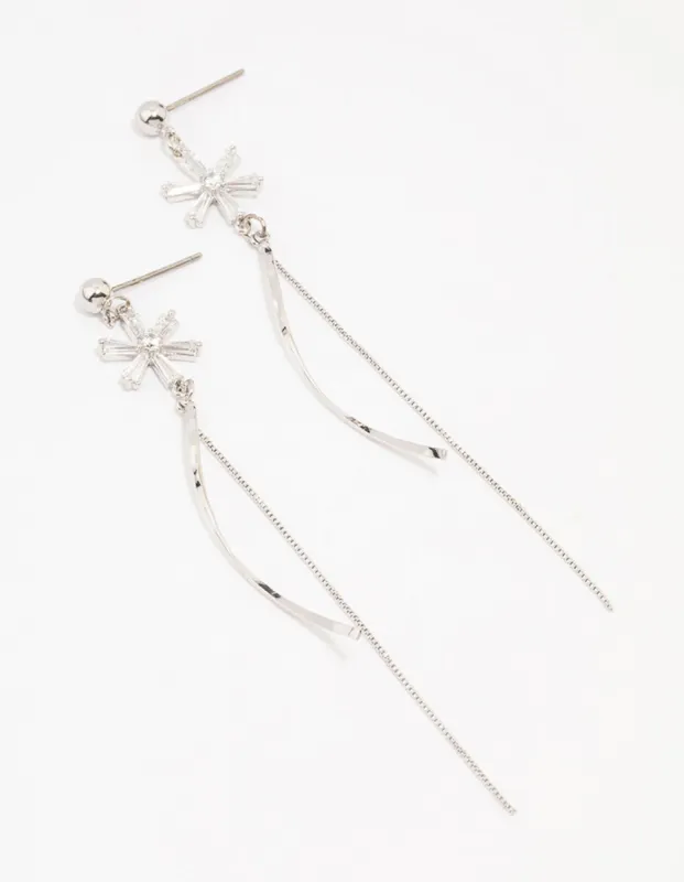 Silver Cubic Zirconia Double Flower Drop Earrings sold by lovisa