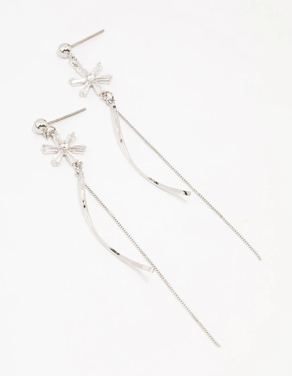 Silver Cubic Zirconia Double Flower Drop Earrings sold by lovisa