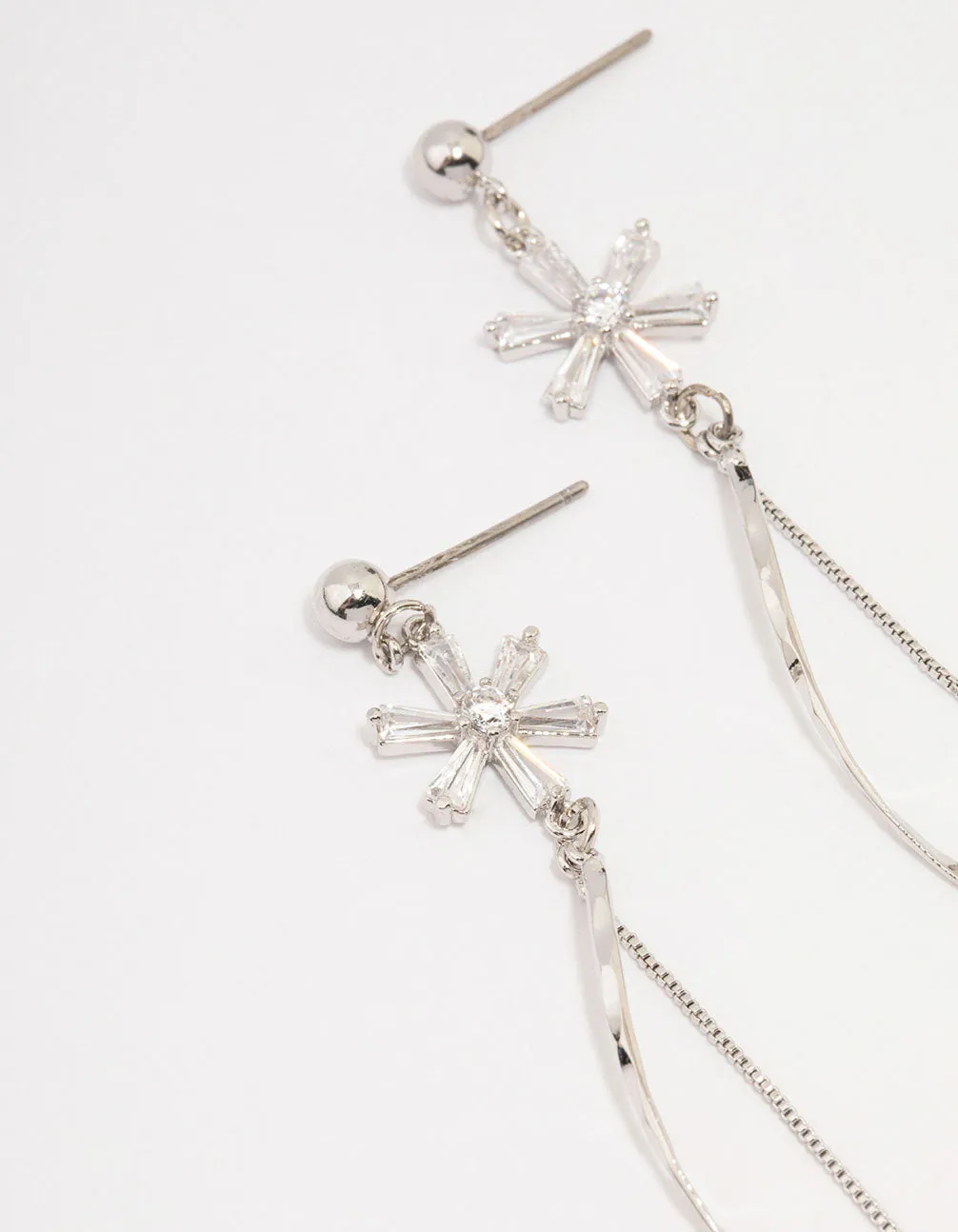 Silver Cubic Zirconia Double Flower Drop Earrings sold by lovisa product image thumbnail 2