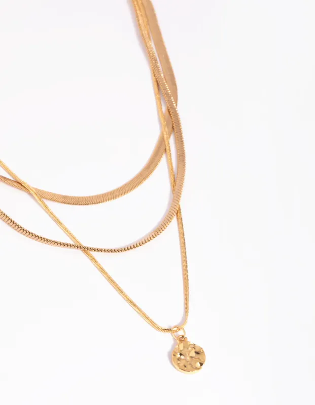 Gold Plated Snake Chain & Disc Necklace Pack sold by lovisa