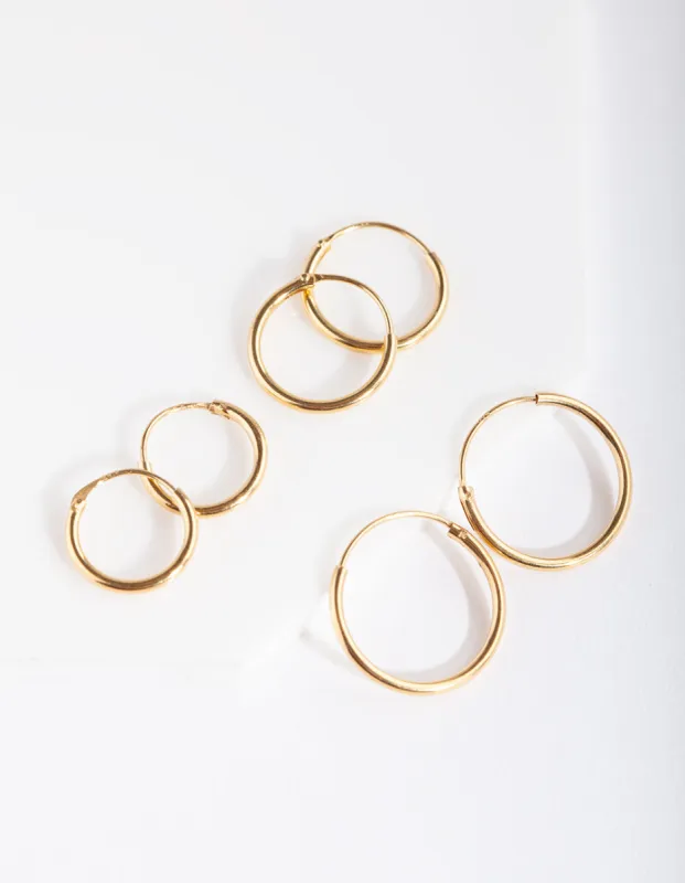 Gold Plated Sterling Silver Classic Hoop Earring Pack sold by lovisa