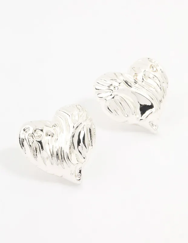 Silver Plated Textured Heart Stud Earrings sold by lovisa