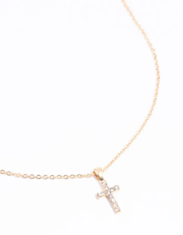 Gold Diamante Cross Necklace sold by lovisa