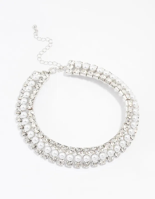 Rhodium Diamond & Pearl Necklace sold by lovisa