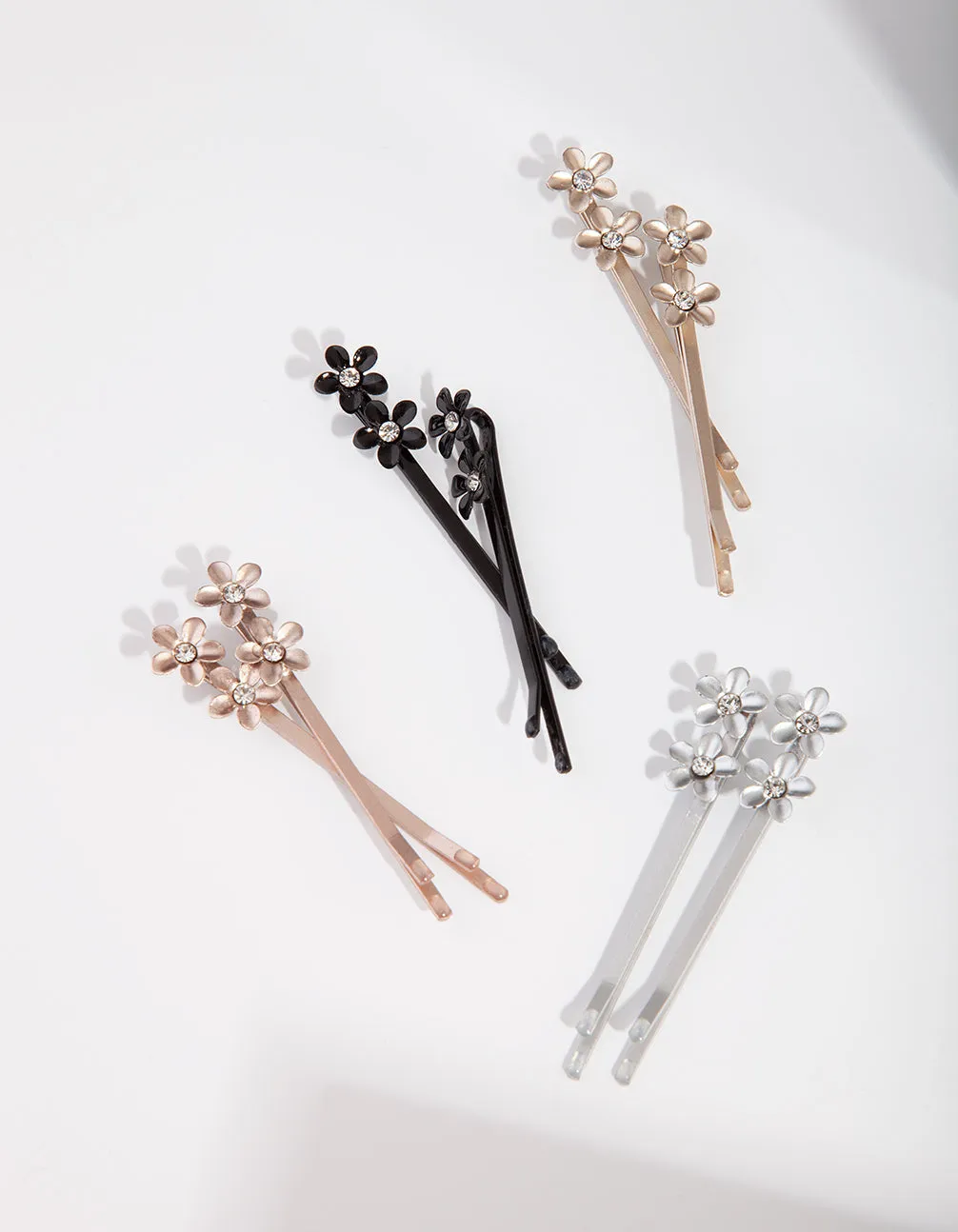 Mixed Metal Diamante Flower Pin 4-Pack sold by lovisa