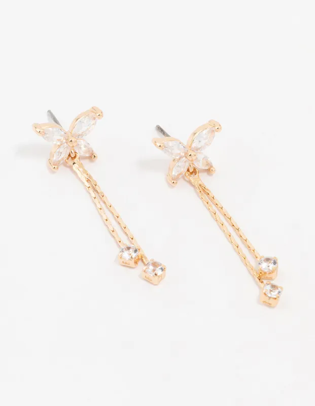Gold Cubic Zirconia Butterfly Drop Earrings sold by lovisa
