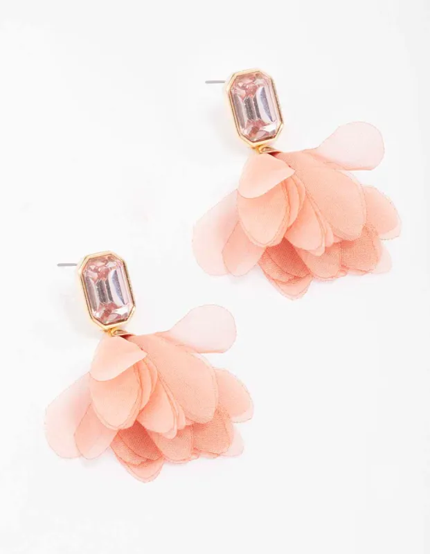 Gold Diamante Floral Fabric Drop Earrings sold by lovisa