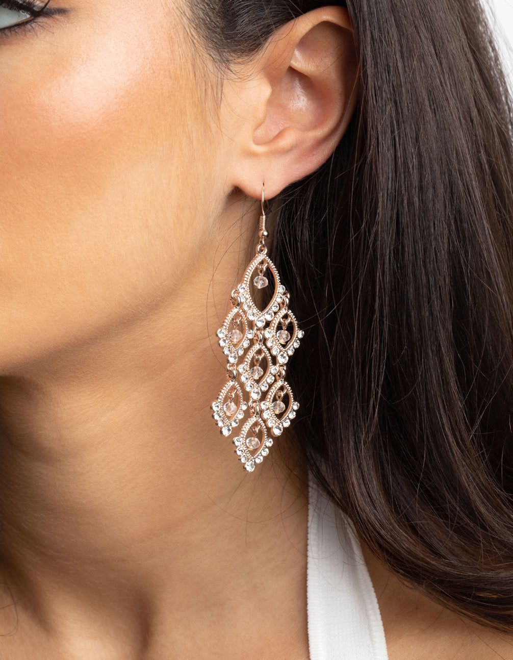 Rose Gold Diamante Teardrop Cascade Drop Earrings sold by lovisa product image thumbnail 2
