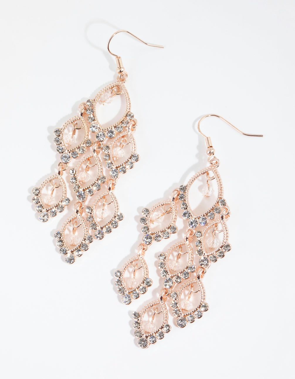 Rose Gold Diamante Teardrop Cascade Drop Earrings sold by lovisa