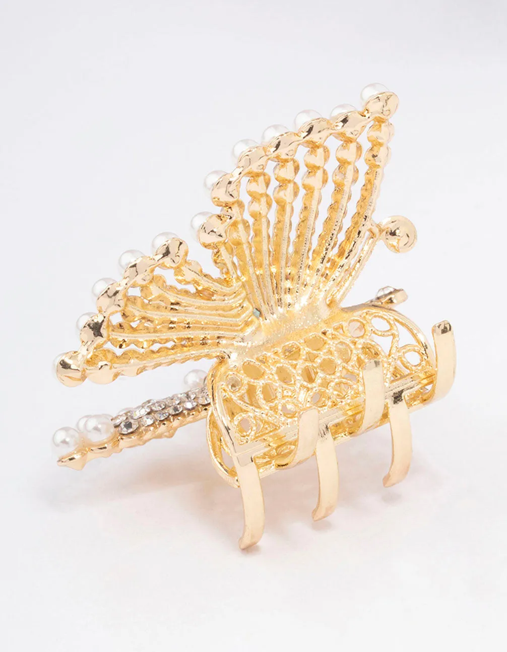 Gold Diamante Pearl Butterfly Hair Claw Clip sold by lovisa