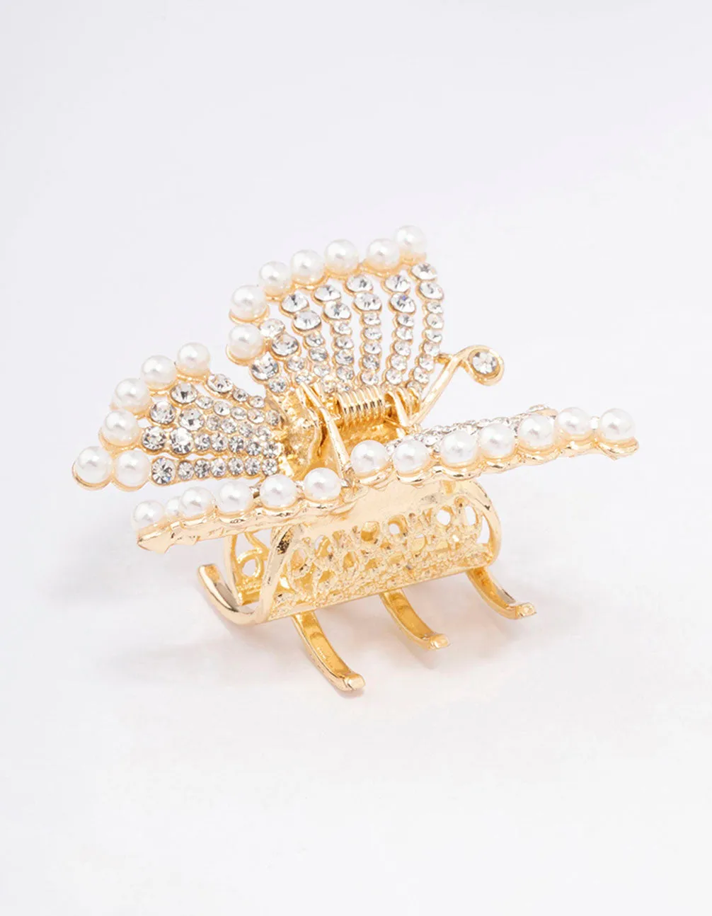 Gold Diamante Pearl Butterfly Hair Claw Clip sold by lovisa product image thumbnail 2