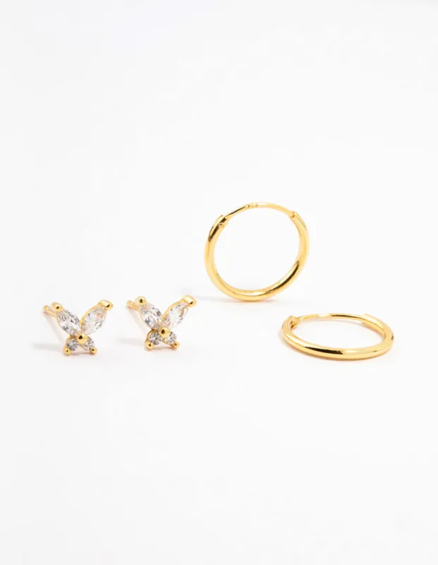 Gold Plated Sterling Silver Butterfly Studs And Hoop Earrings 2-Pack sold by lovisa