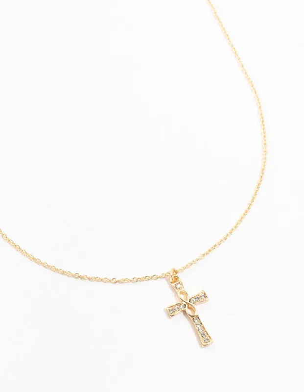 Gold Diamante Cross Necklace sold by lovisa