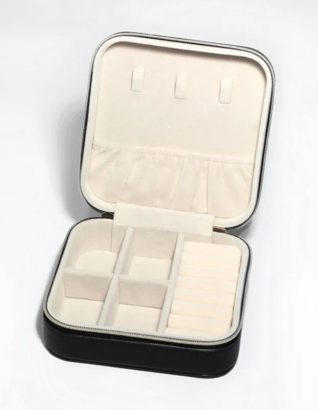 Black Faux Leather Compact Square Jewellery Box sold by lovisa