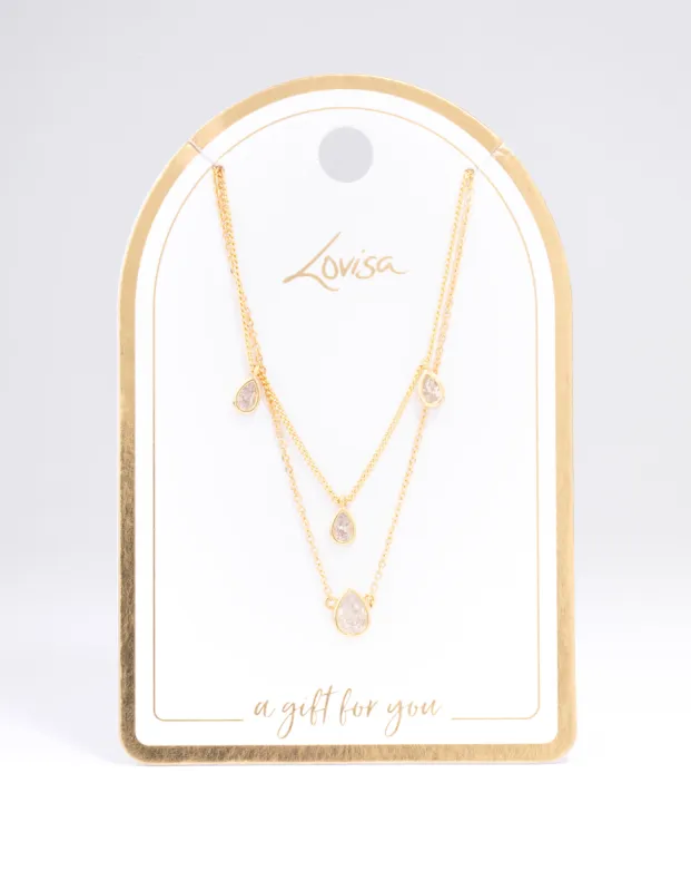 Gold Plated Cubic Zirconia Teardrop Layered Necklace sold by lovisa