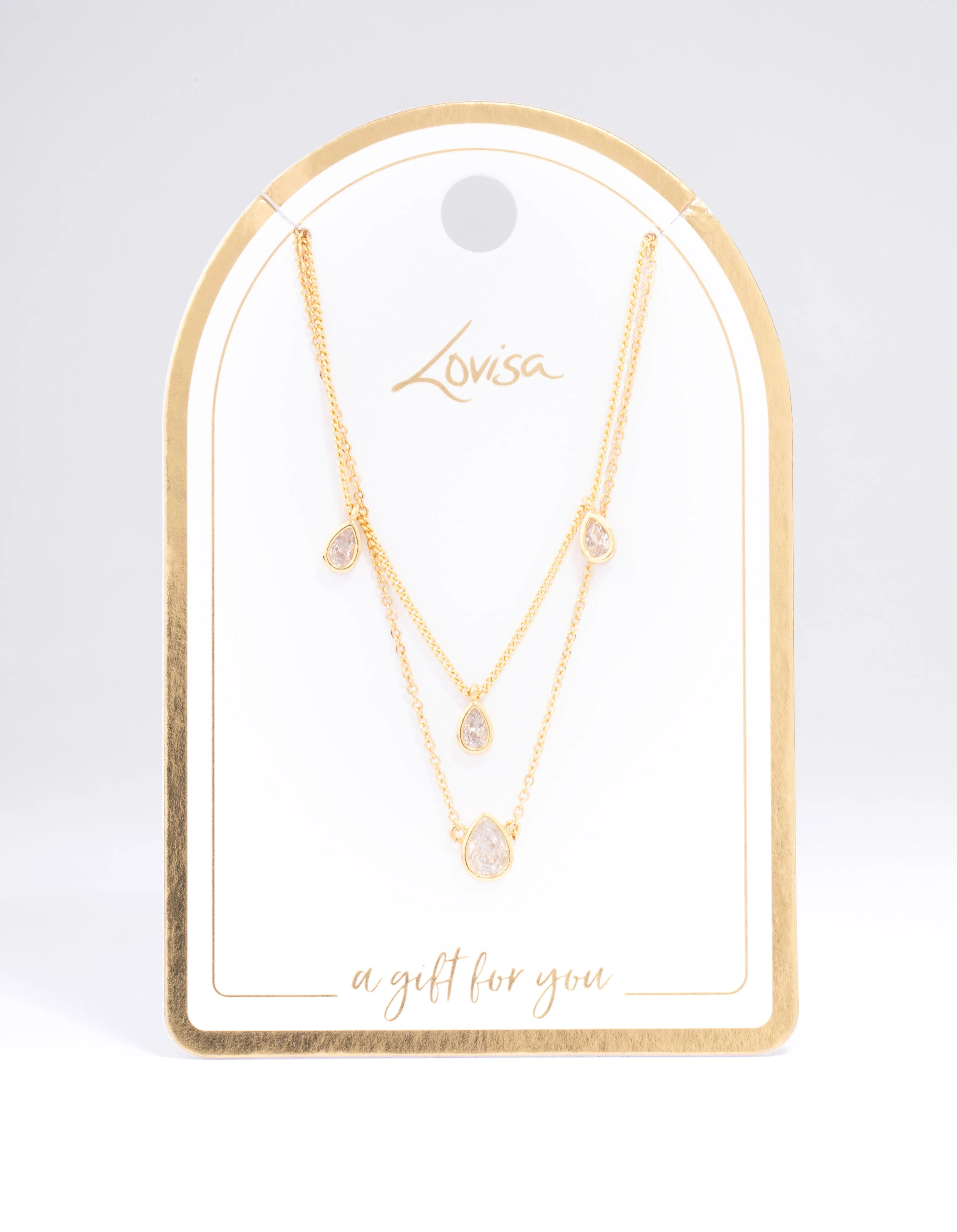 Gold Plated Cubic Zirconia Teardrop Layered Necklace sold by lovisa
