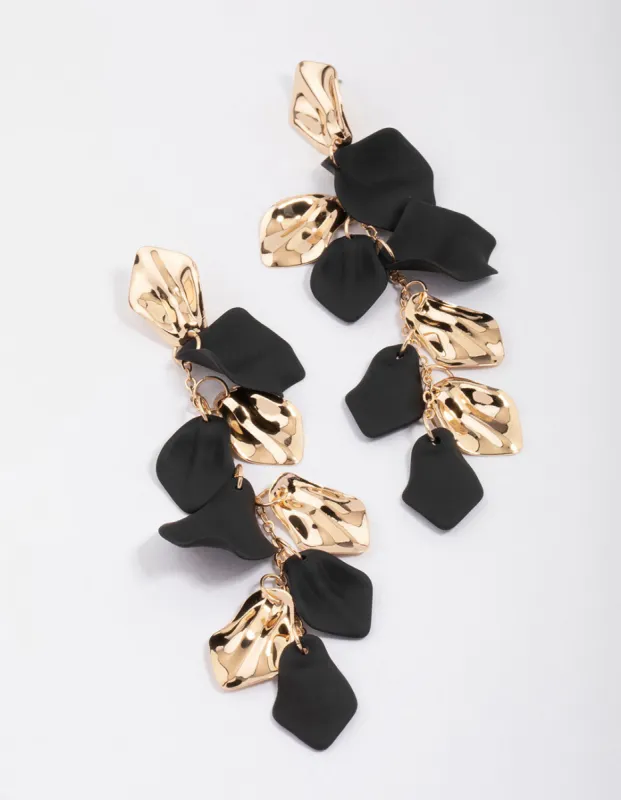 Black & Gold Petal Long Drop Earrings sold by lovisa