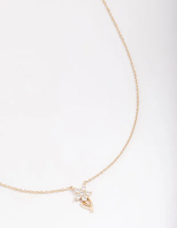 Gold Plated Sterling Silver Flower Stem Pendant Necklace sold by lovisa