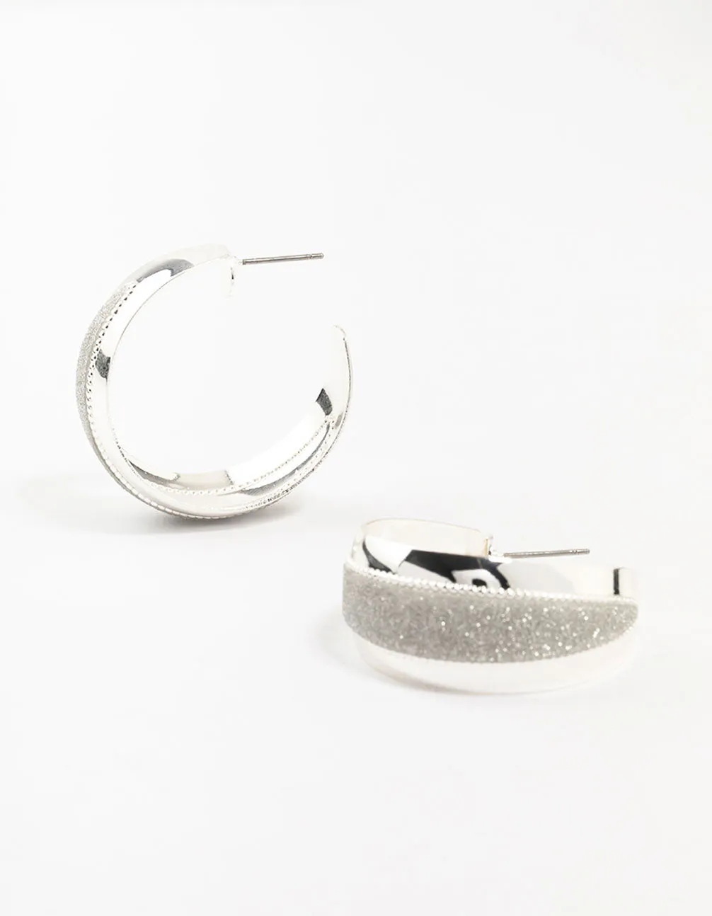 Silver Wide Pointed Glitter Hoop Earrings sold by lovisa