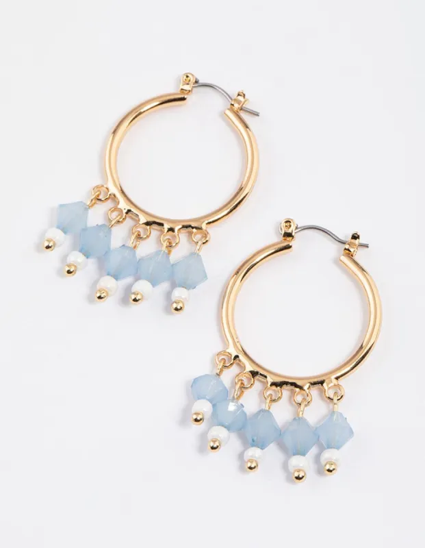 Blue Facet Beaded Drop Hoop Earrings sold by lovisa