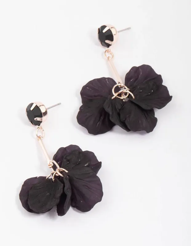 Black & Rose Gold Petal Drop Earrings sold by lovisa