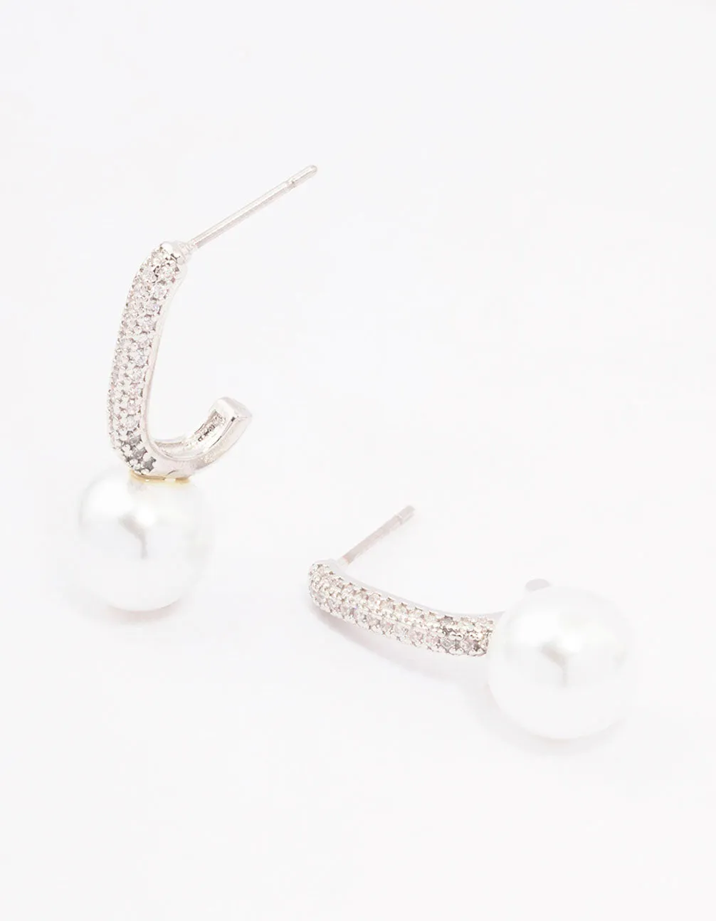 Silver Cubic Zirconia Small Pearl Drop Earrings sold by lovisa