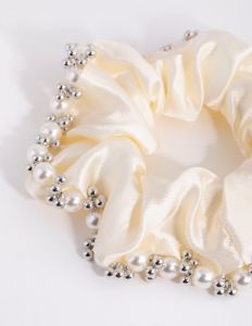 Embellished Cream Satin Scrunchie sold by lovisa