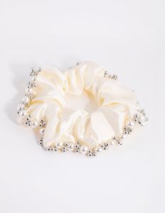 Embellished Cream Satin Scrunchie sold by lovisa