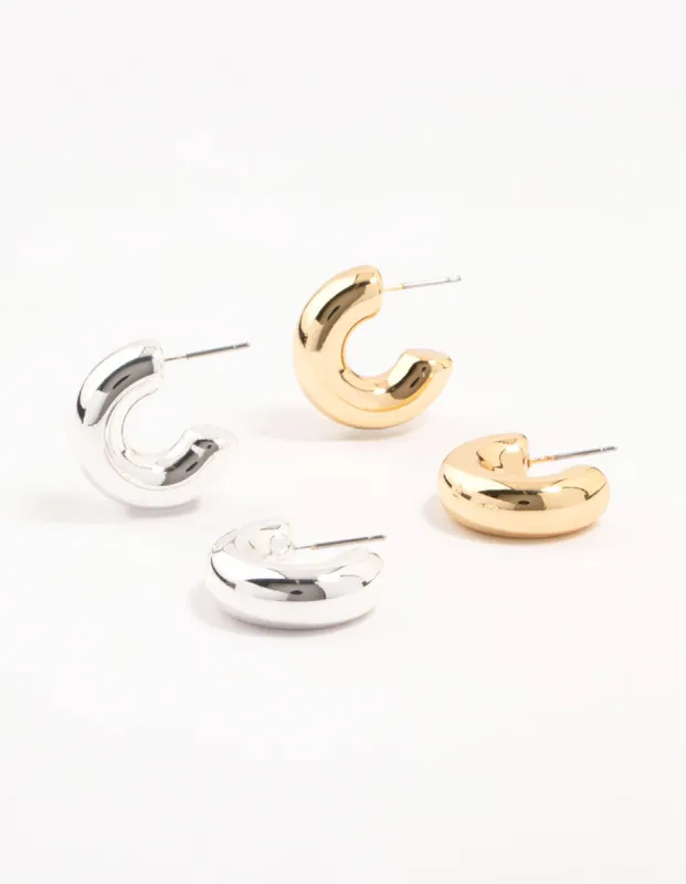 Mixed Metals Chubby Hoop Earrings 2-Pack sold by lovisa