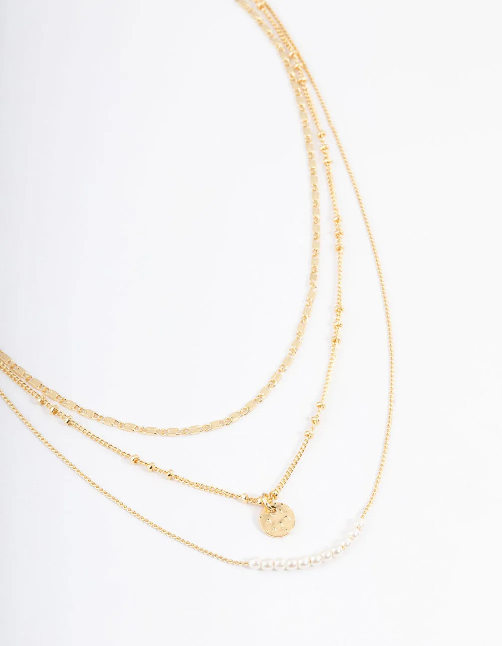 Gold Plated Fine Three Layer Bead Disc Necklace sold by lovisa