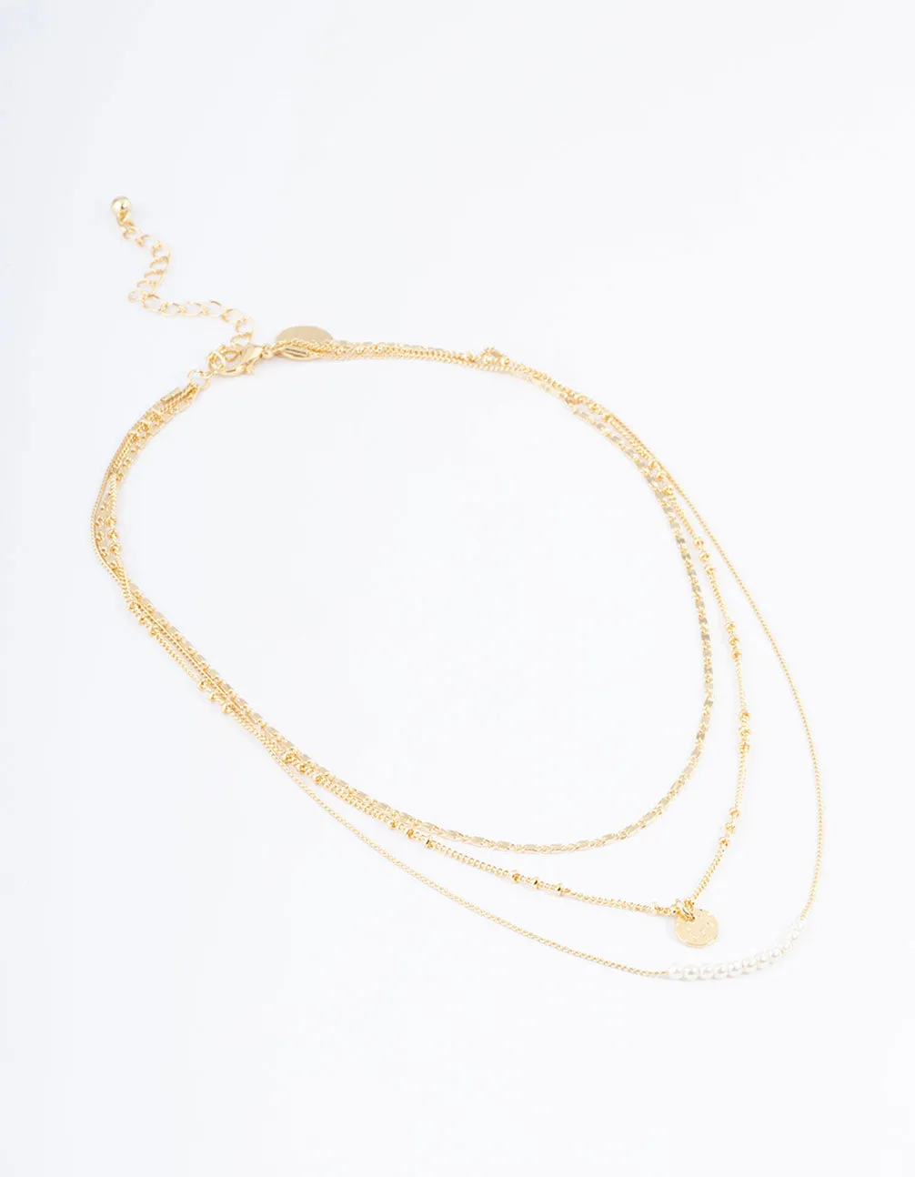 Gold Plated Fine Three Layer Bead Disc Necklace sold by lovisa product image thumbnail 2