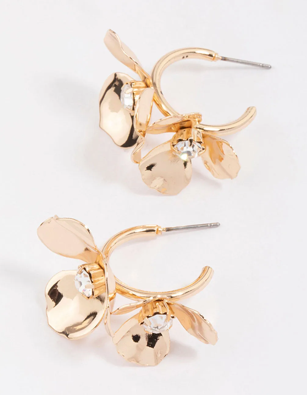 Gold Double Diamante Flower Hoop Earrings sold by lovisa