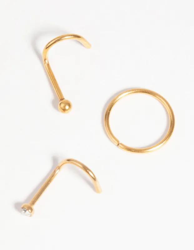 Gold-Plated Surgical Steel Nose Stud & Ring Pack sold by lovisa