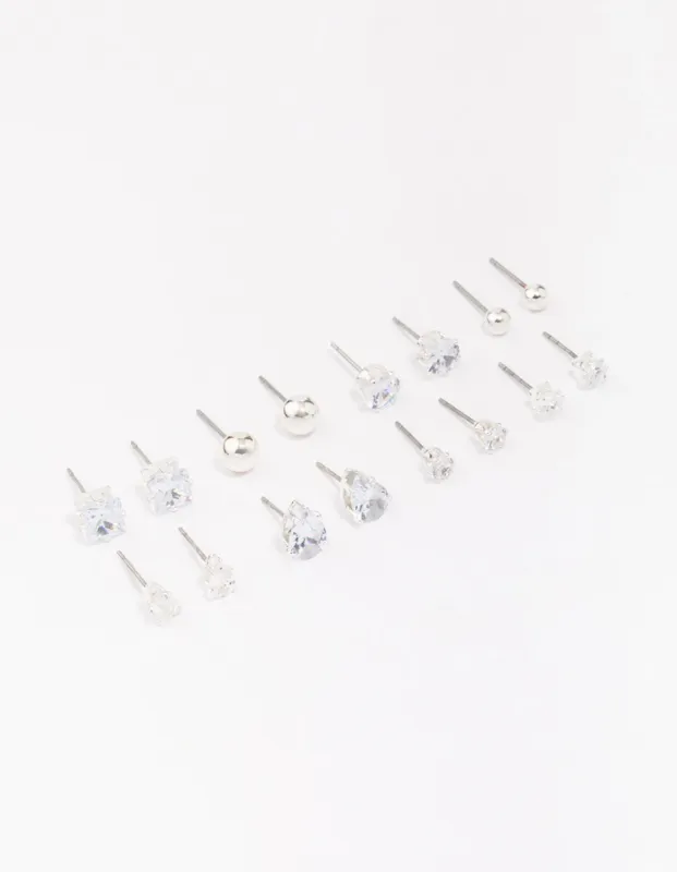 Silver Mixed Diamante Shape Earring 8-Pack sold by lovisa
