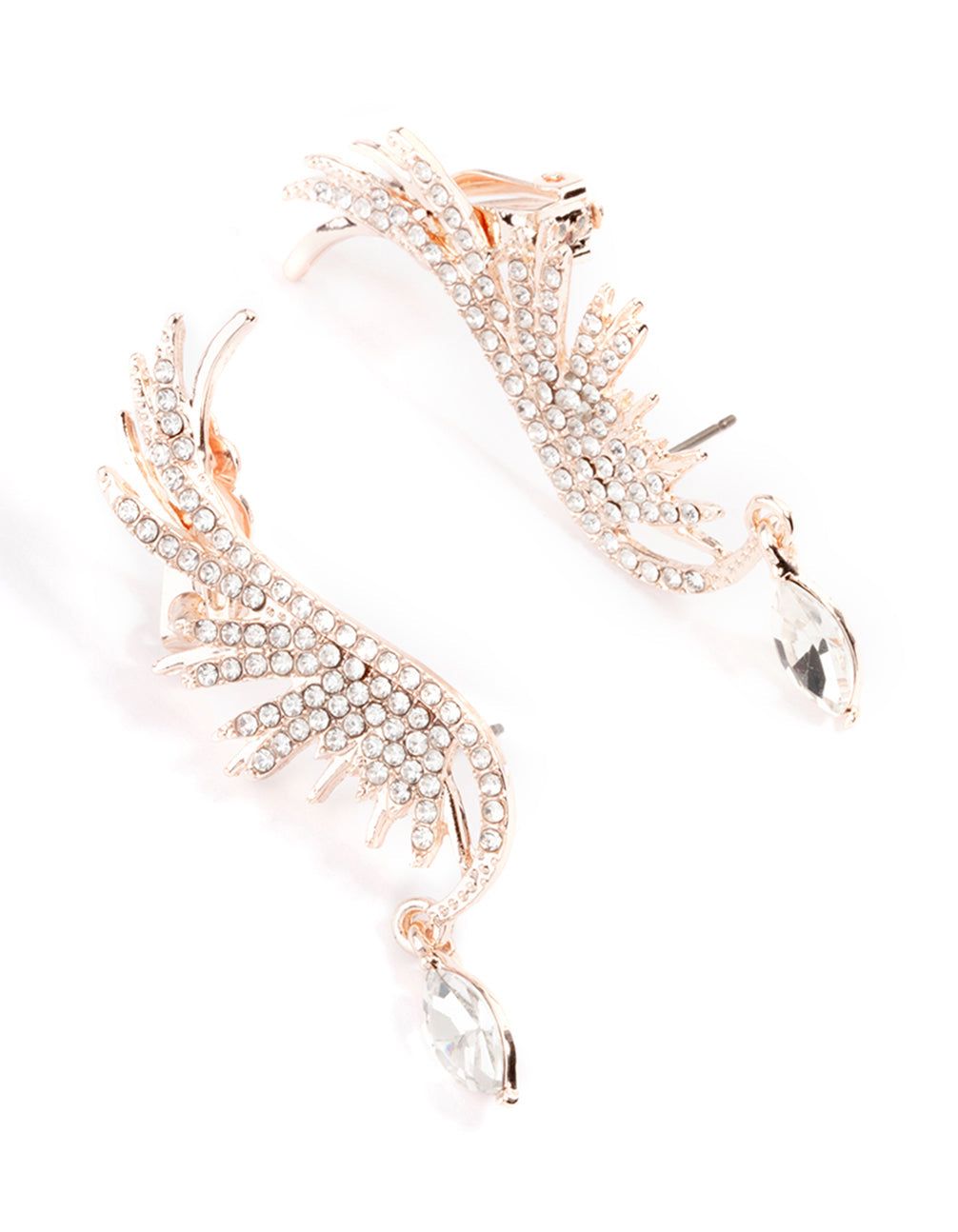 Rose Gold Diamante Wing Drop Cuff Earrings sold by lovisa